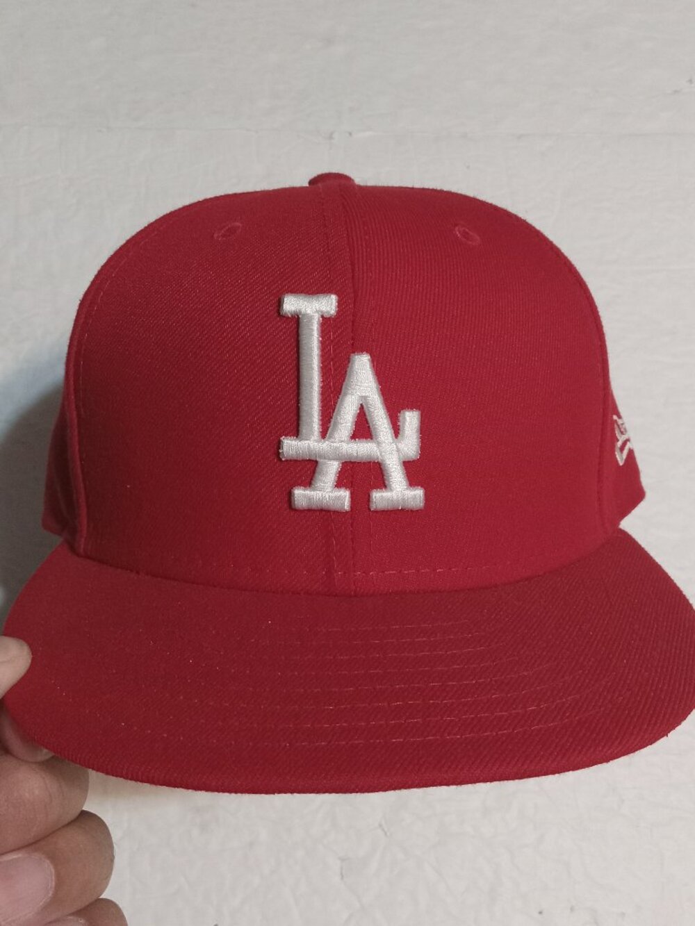 New Era 59fifty LA Dodgers Fitted Hat/Cap 7 1/8 Red/White